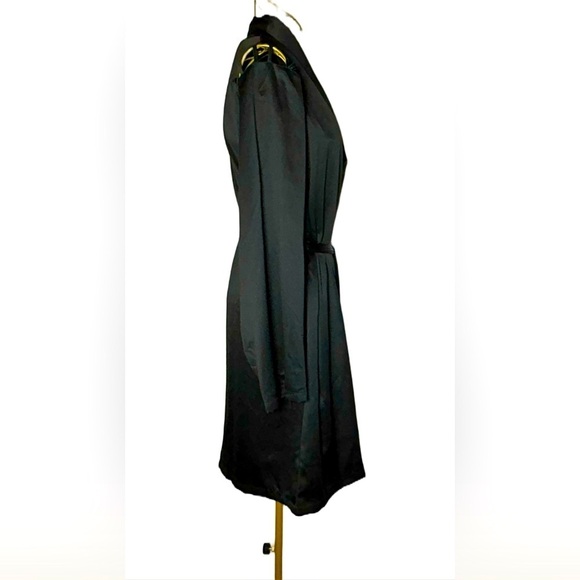 NWT Frederick’s of Holiday Black Satin Lattice Lacing Robe with Self Tie Belt, M - Picture 5 of 16